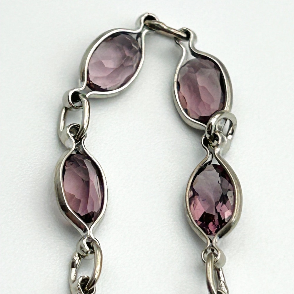 Dainty 925 Sterling Silver Faceted Amethyst Bracelet 7.5”